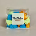 Packaged colorful marshmallows with a 'MooMallow' label on a plain background